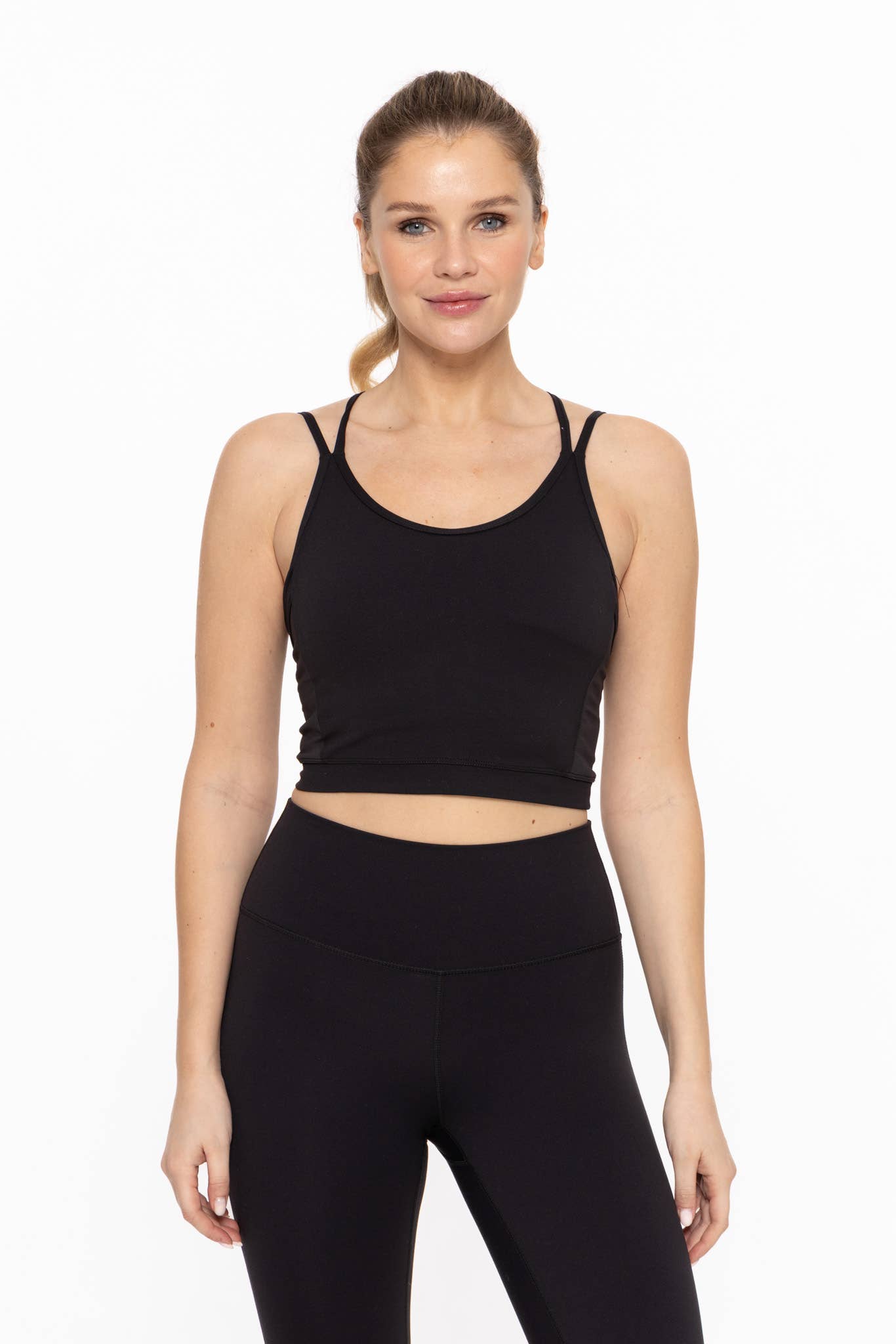 Manhattan Long Line Double Strap Active Top - Black