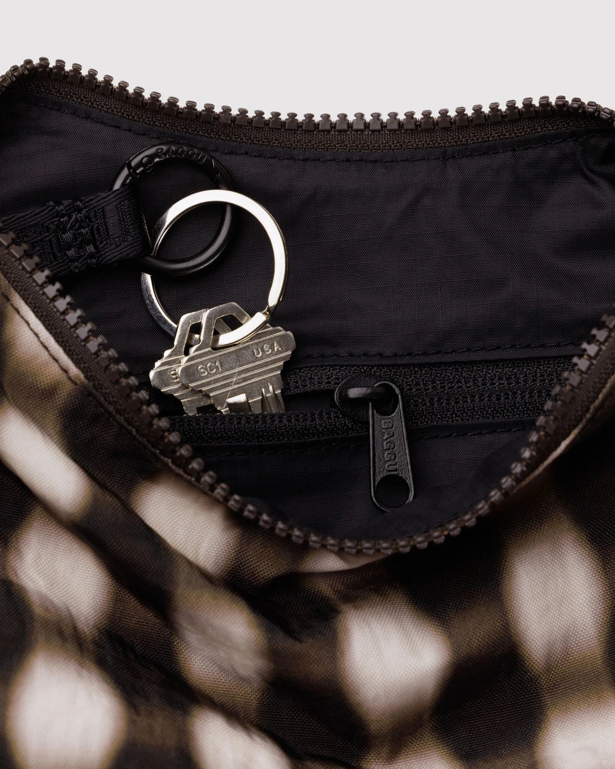 Small Nylon Crescent Bag Blurred Gingham Brown