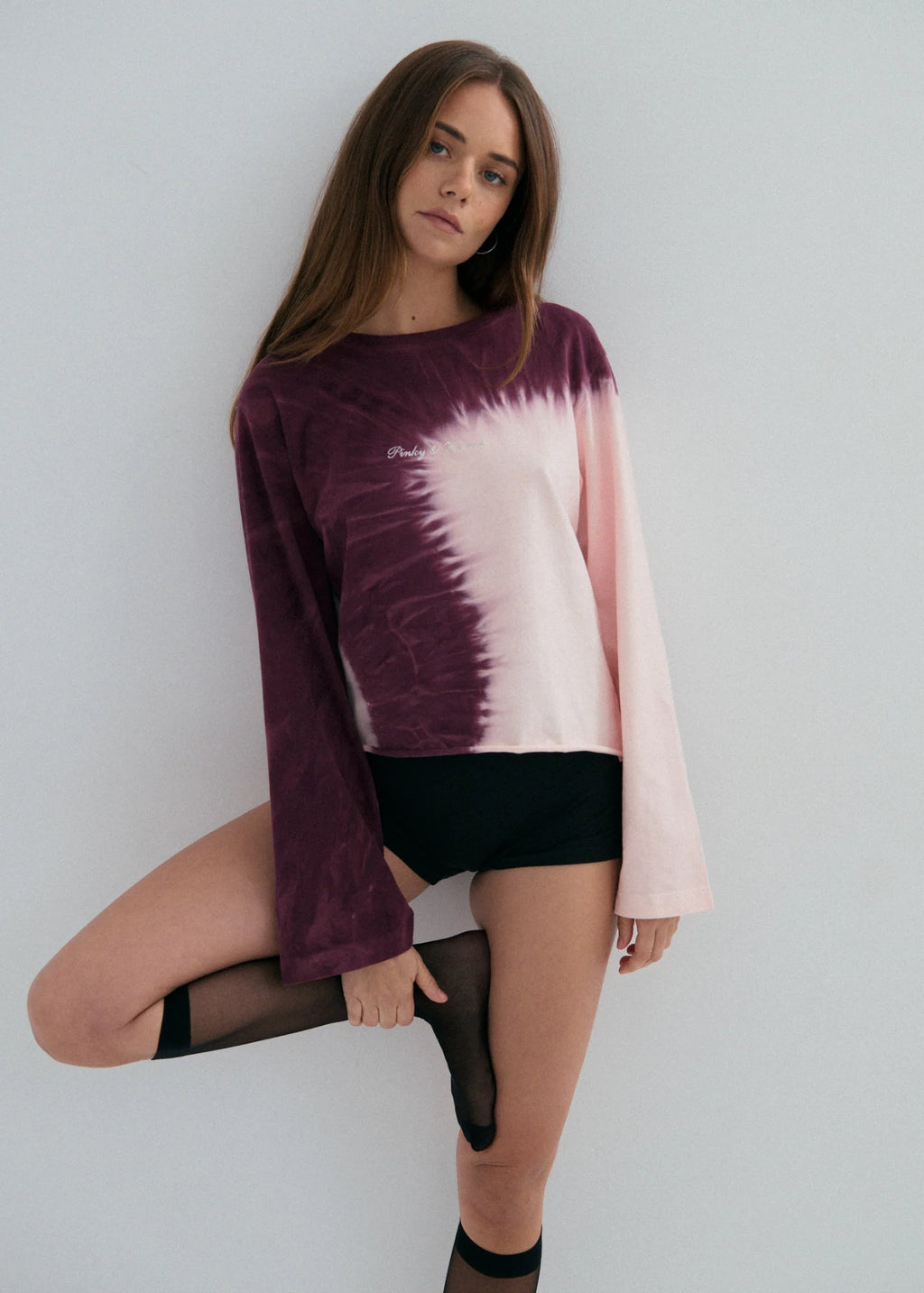 Tie Dye Long Sleeve Top - Pink/Burgundy