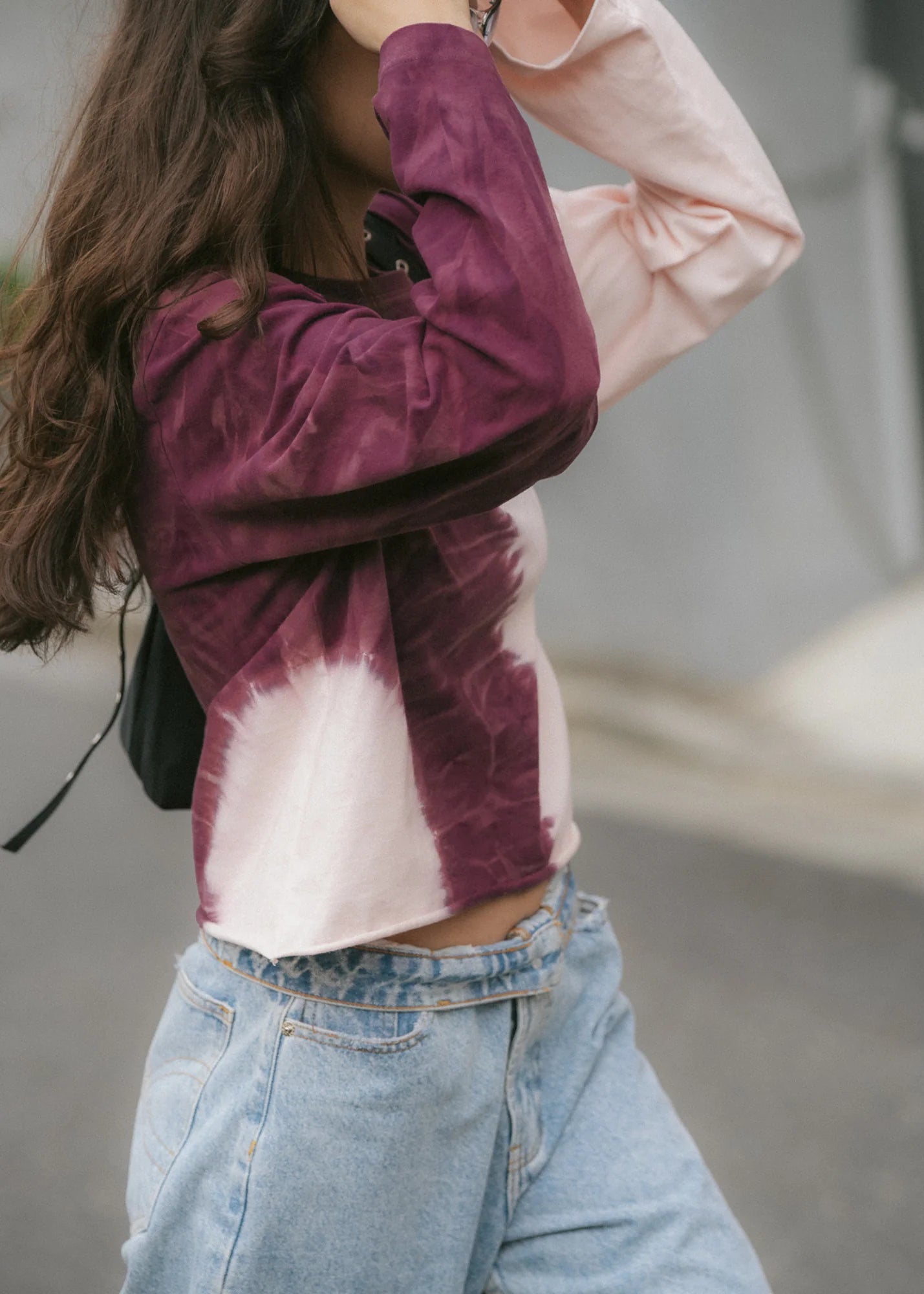 Tie Dye Long Sleeve Top - Pink/Burgundy