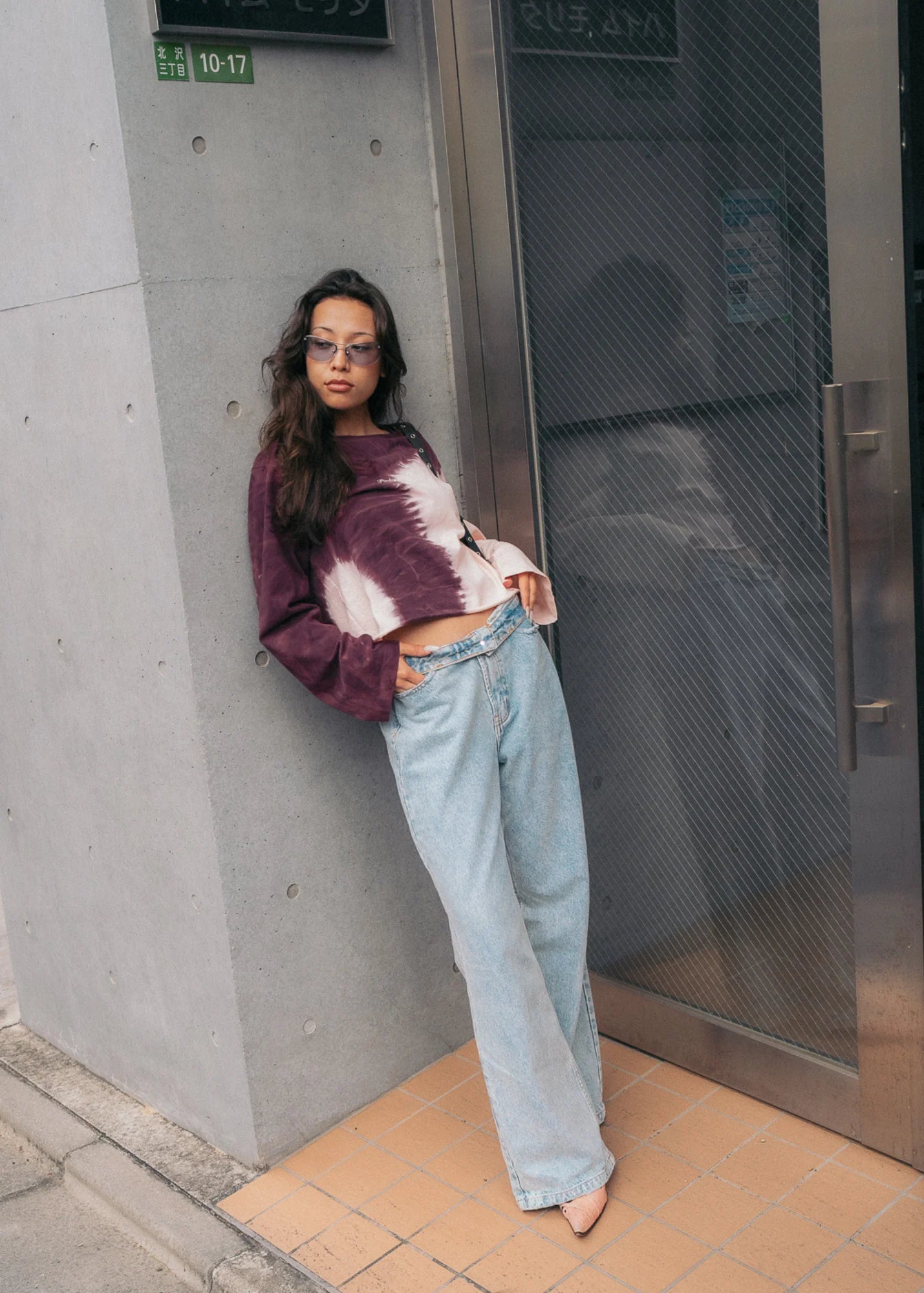 Tie Dye Long Sleeve Top - Pink/Burgundy