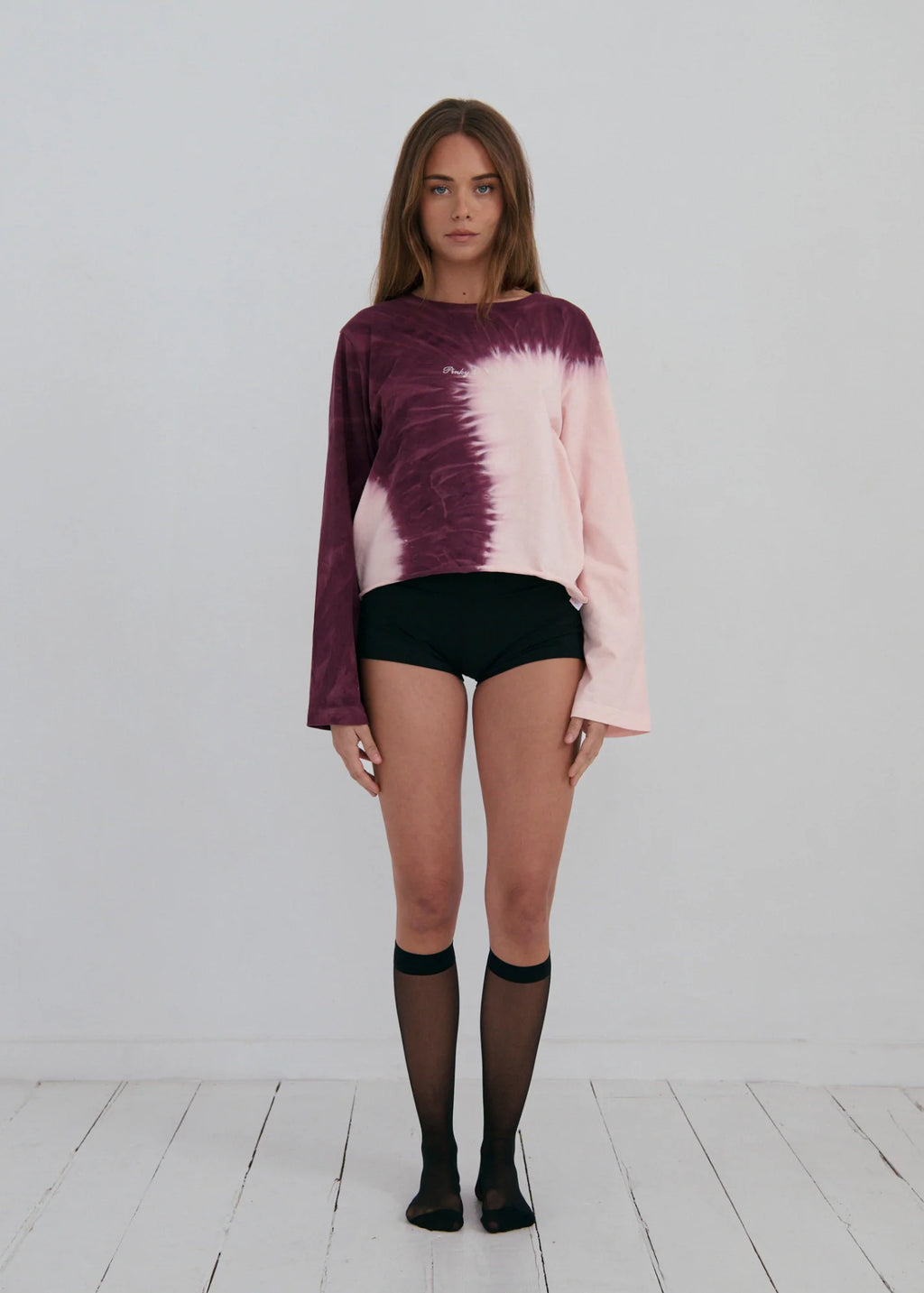 Tie Dye Long Sleeve Top - Pink/Burgundy