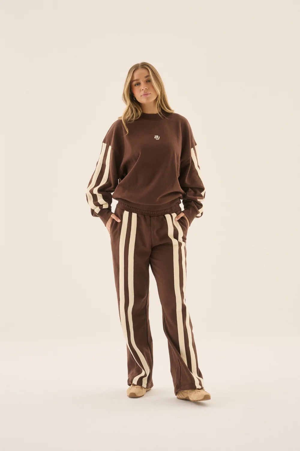 AJ Logo Stripe Trackpant Chicory Coffee