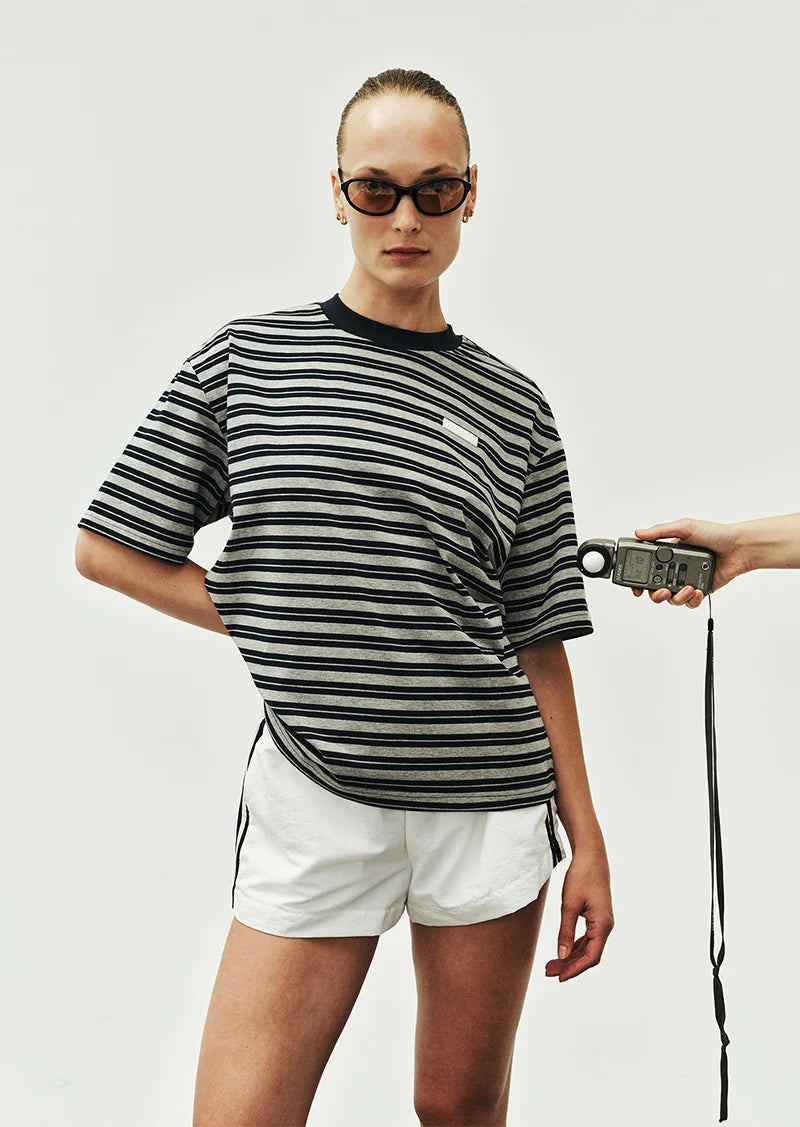 Oversized Spark Tee In Dark Navy Stripe