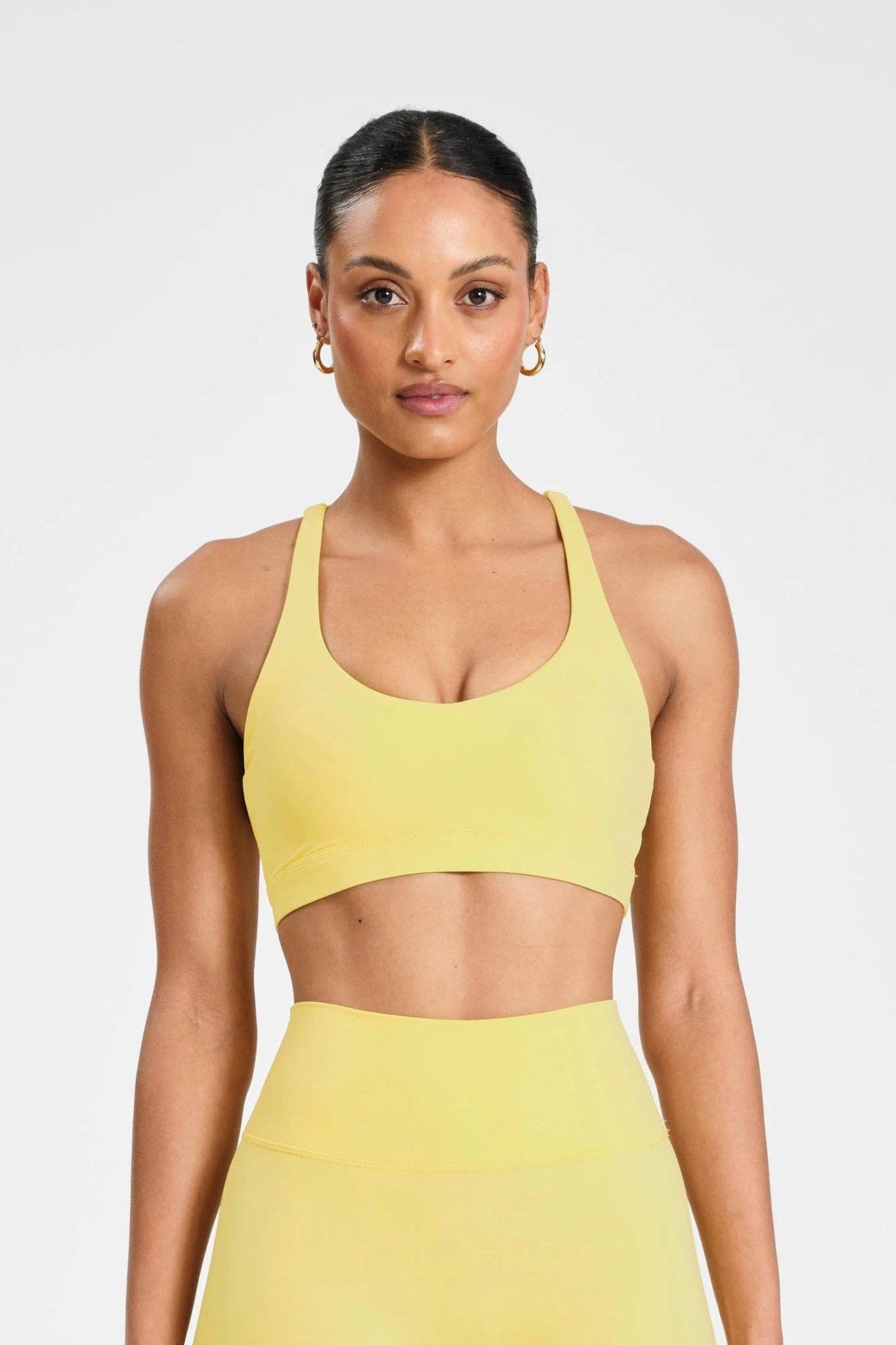 CLOUDCORE Cross Back Sports Bra: Butter Yellow