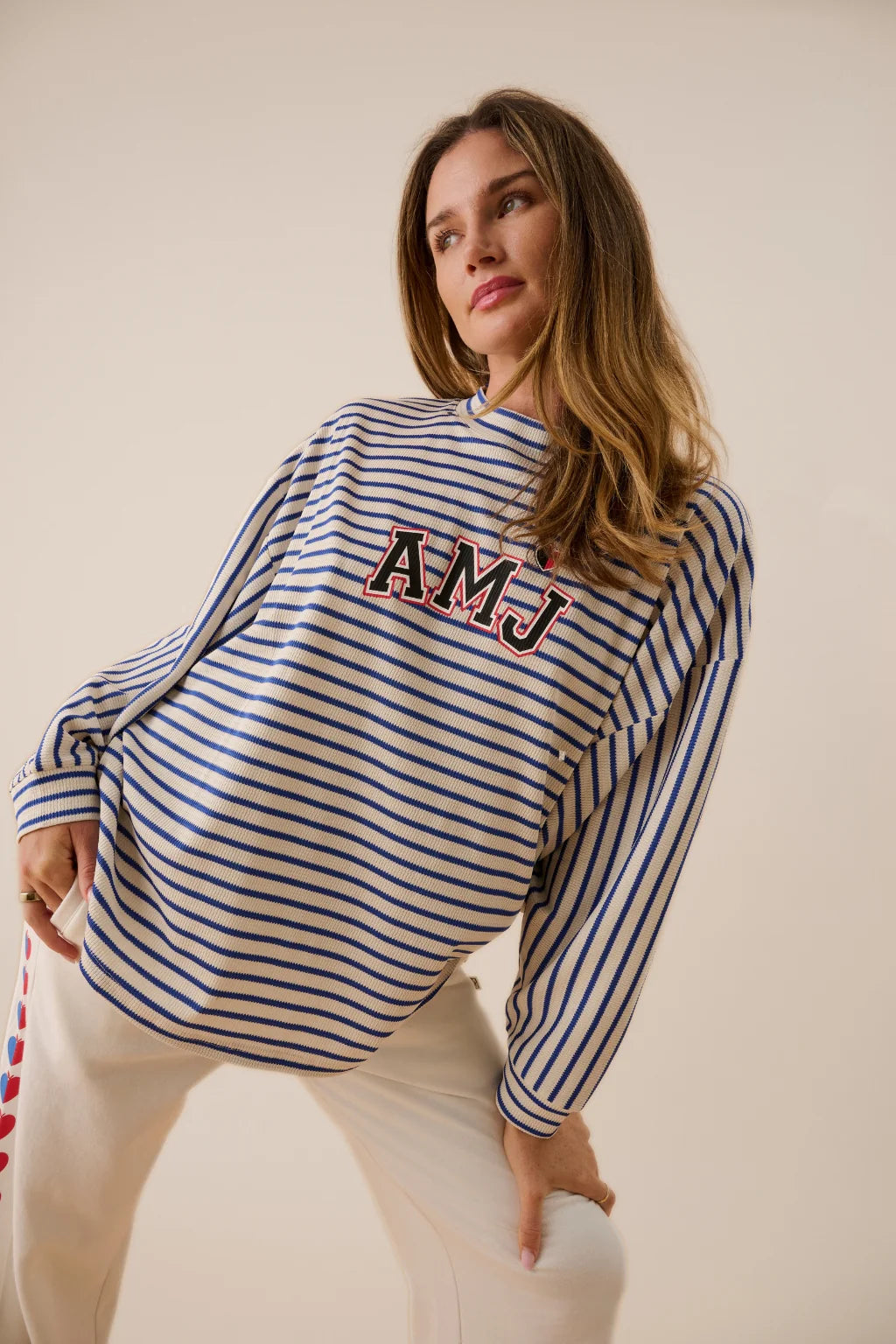 AJM Waffle Long Sleeve Top Dark Navy
