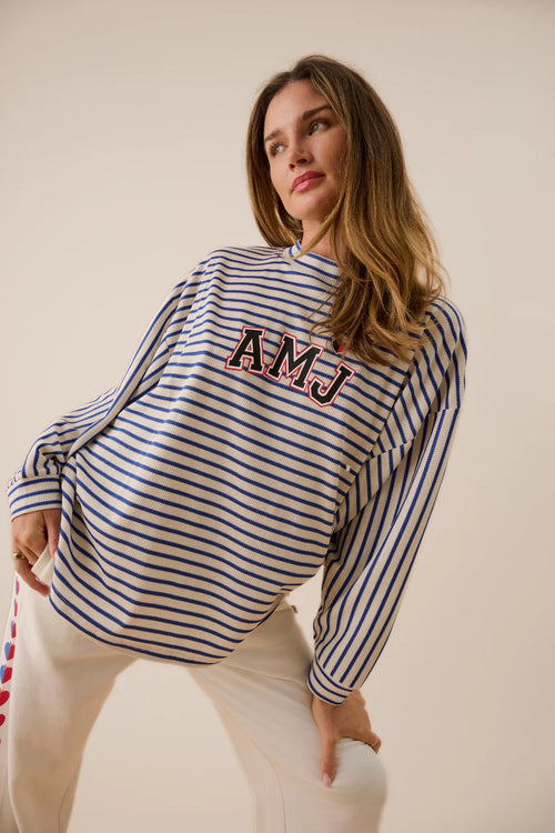 AJM Waffle Long Sleeve Top Dark Navy