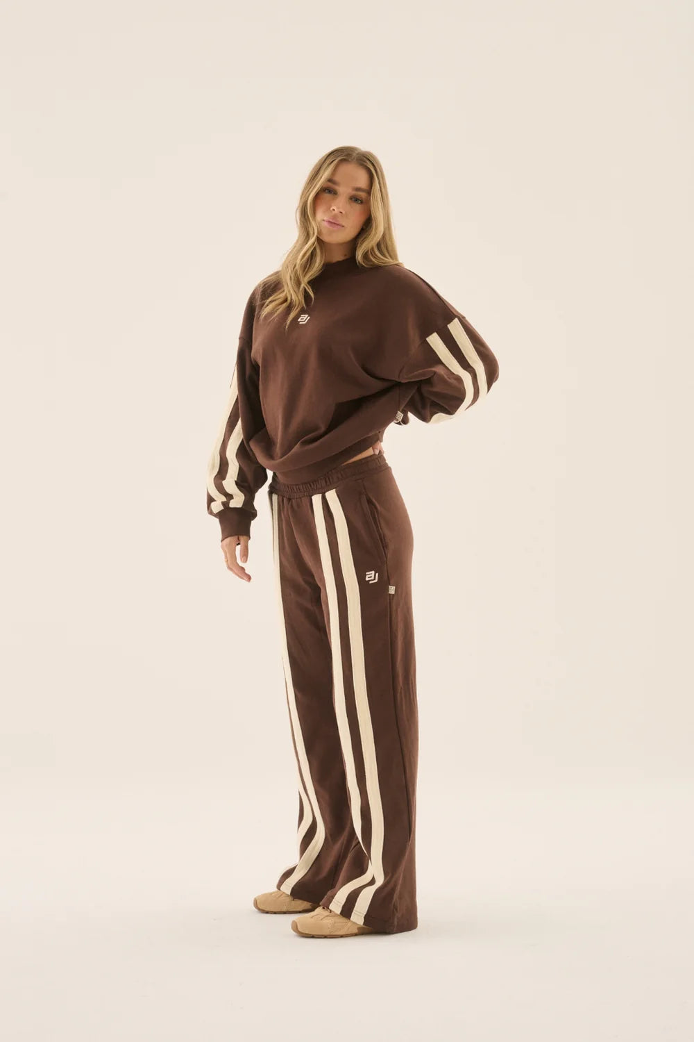 AJ Logo Stripe Trackpant Chicory Coffee