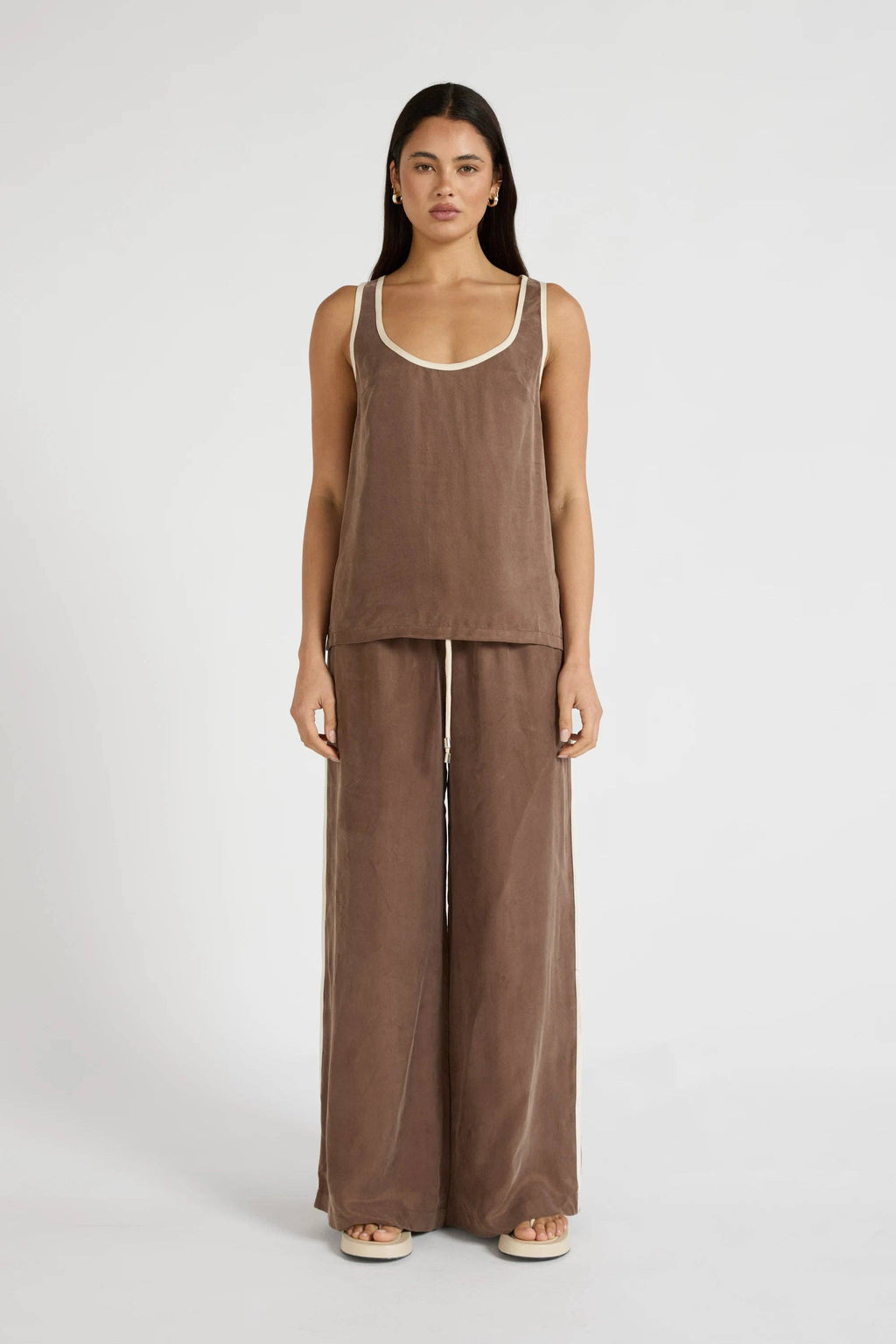 Cupro Contrast Tank - Latte