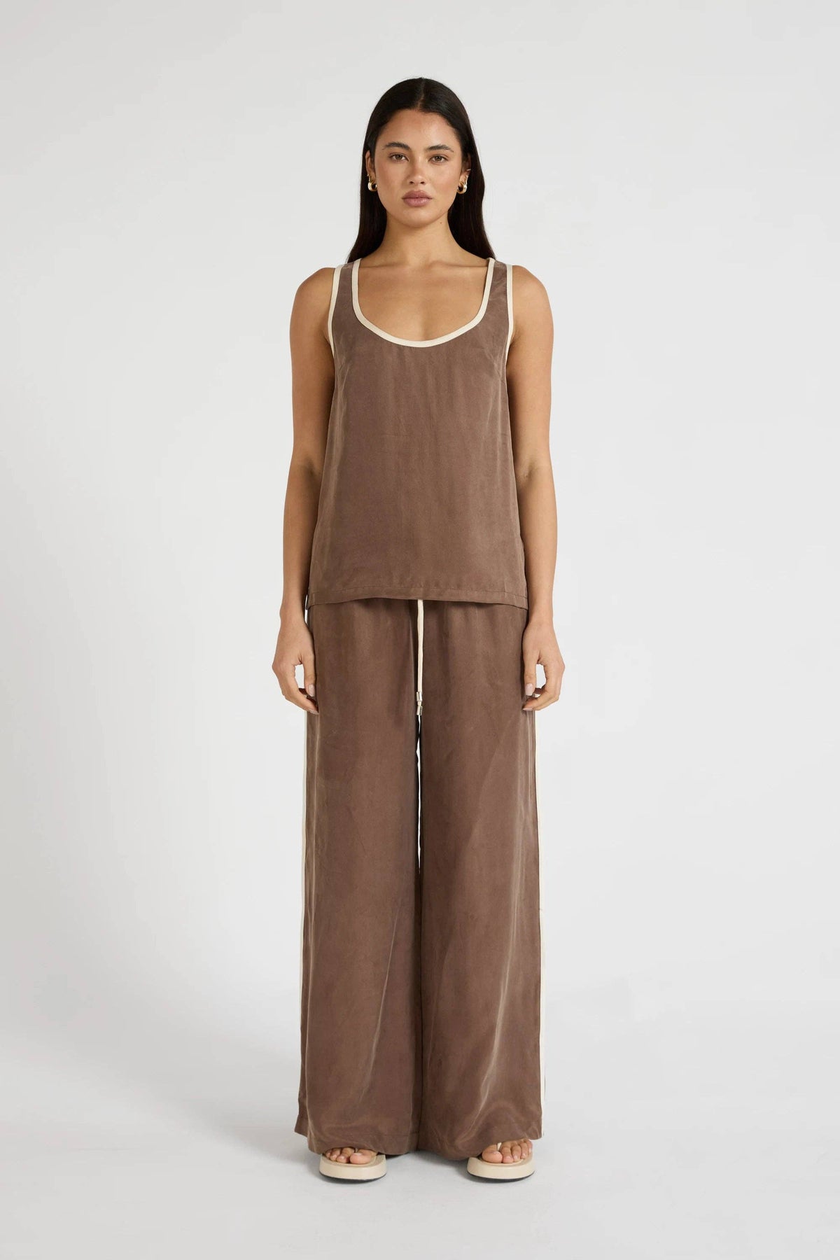 Cupro Contrast Tank - Latte