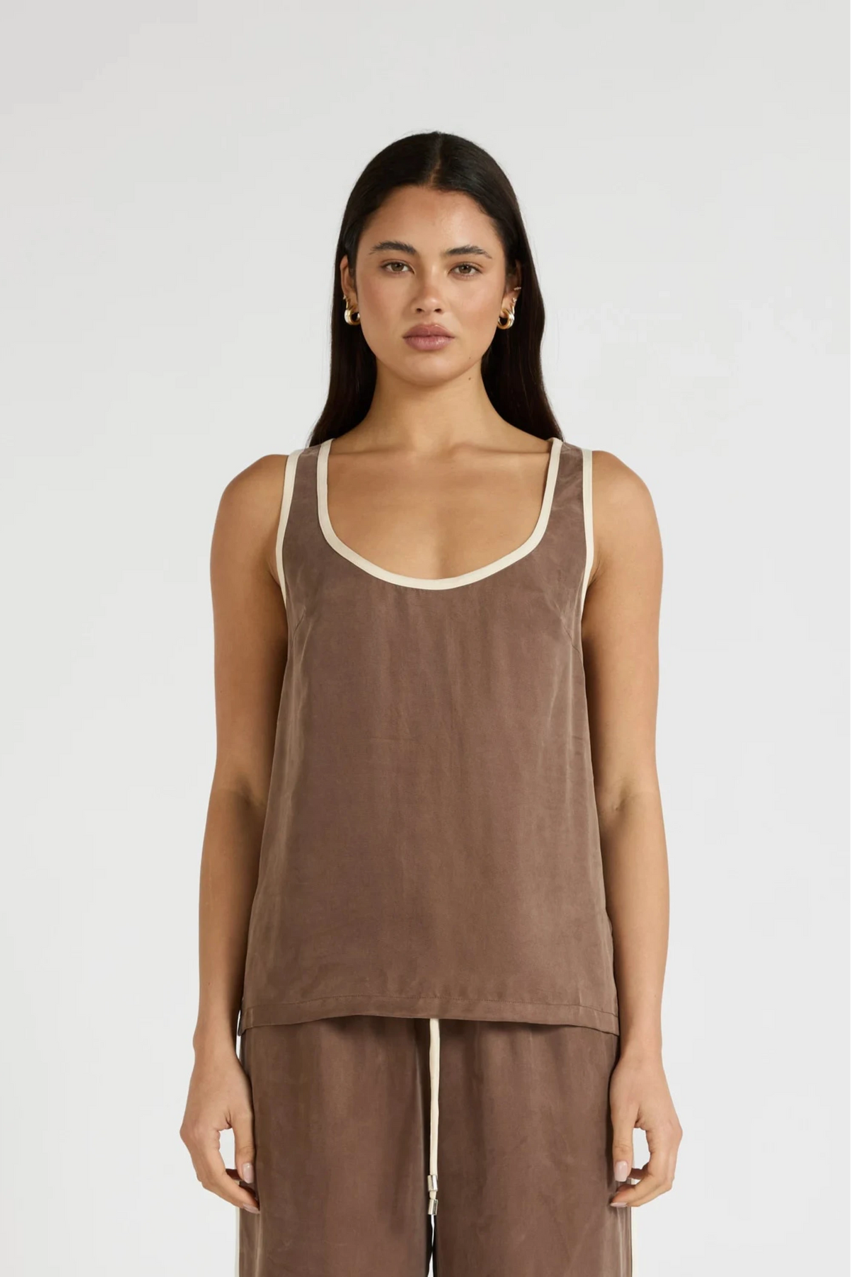 Cupro Contrast Tank - Latte
