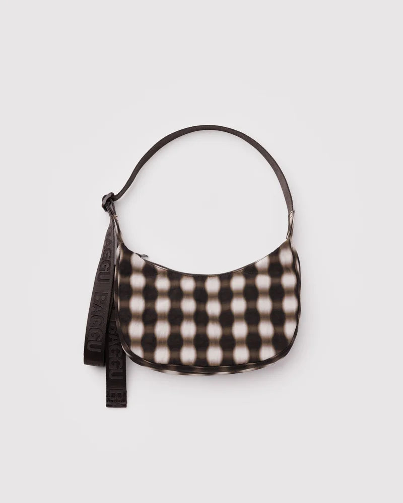 Small Nylon Crescent Bag Blurred Gingham Brown