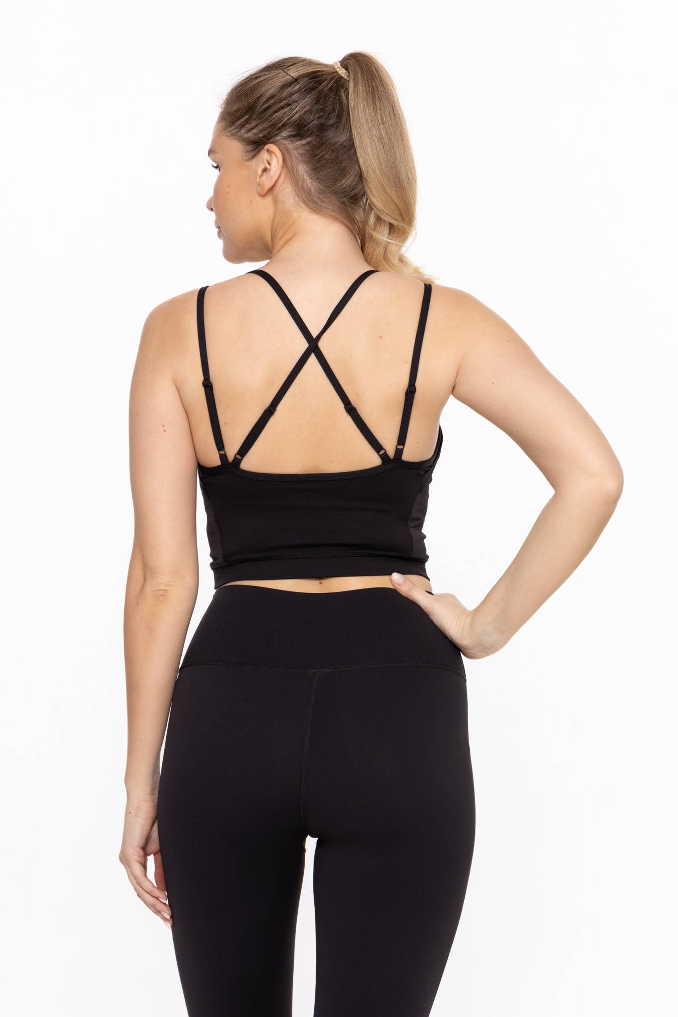 Manhattan Long Line Double Strap Active Top - Black