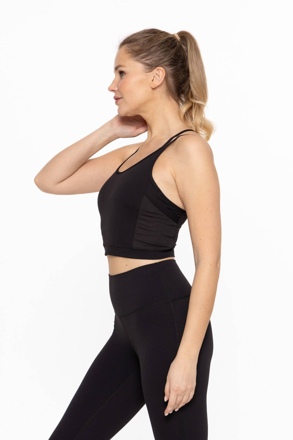 Manhattan Long Line Double Strap Active Top - Black