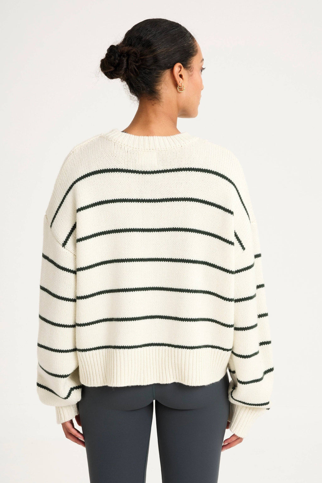 Stripe Crew Neck Knit: Forest Green / XS