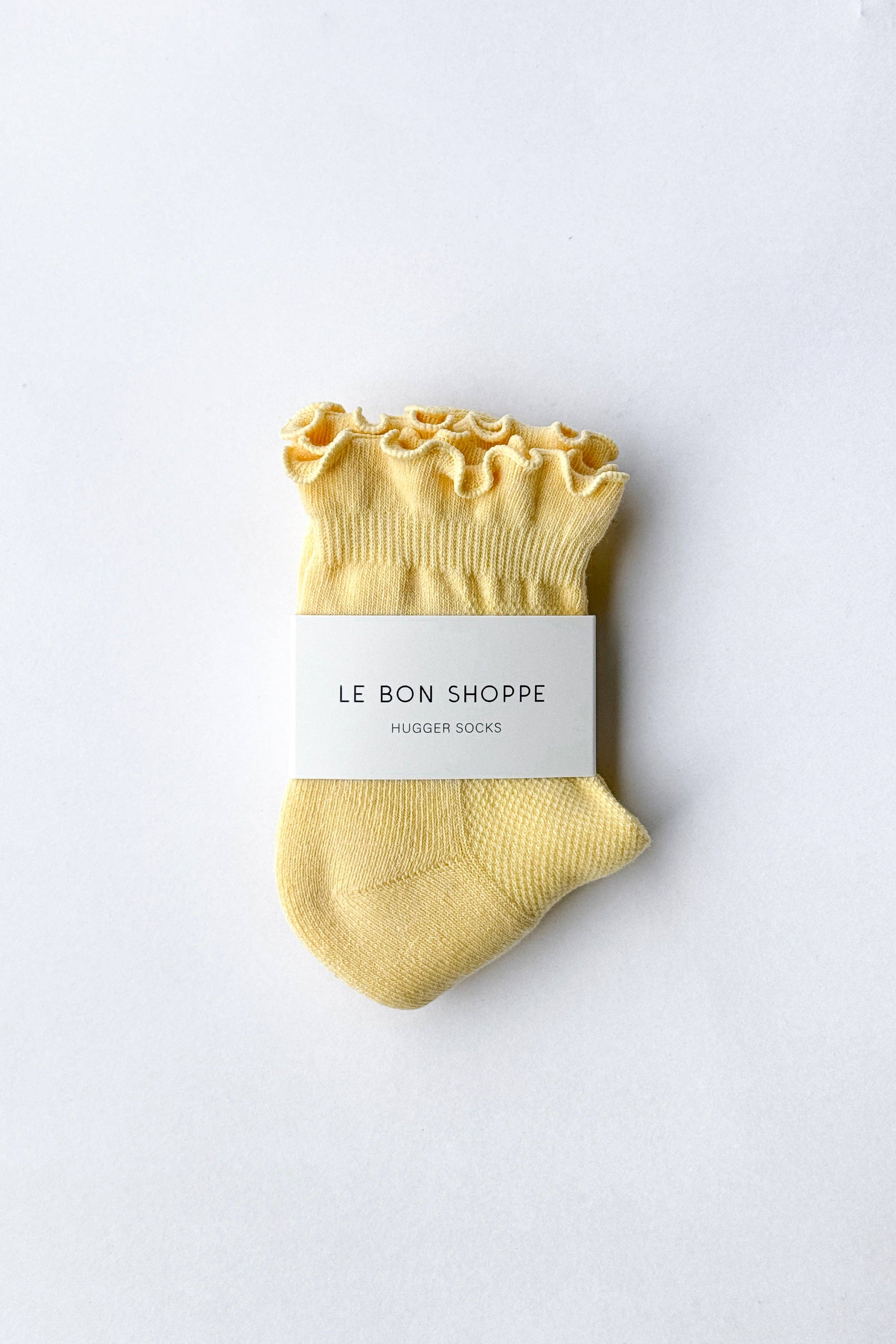 Ruffled Hugger Crew Socks - BANANA CREAM / RED
