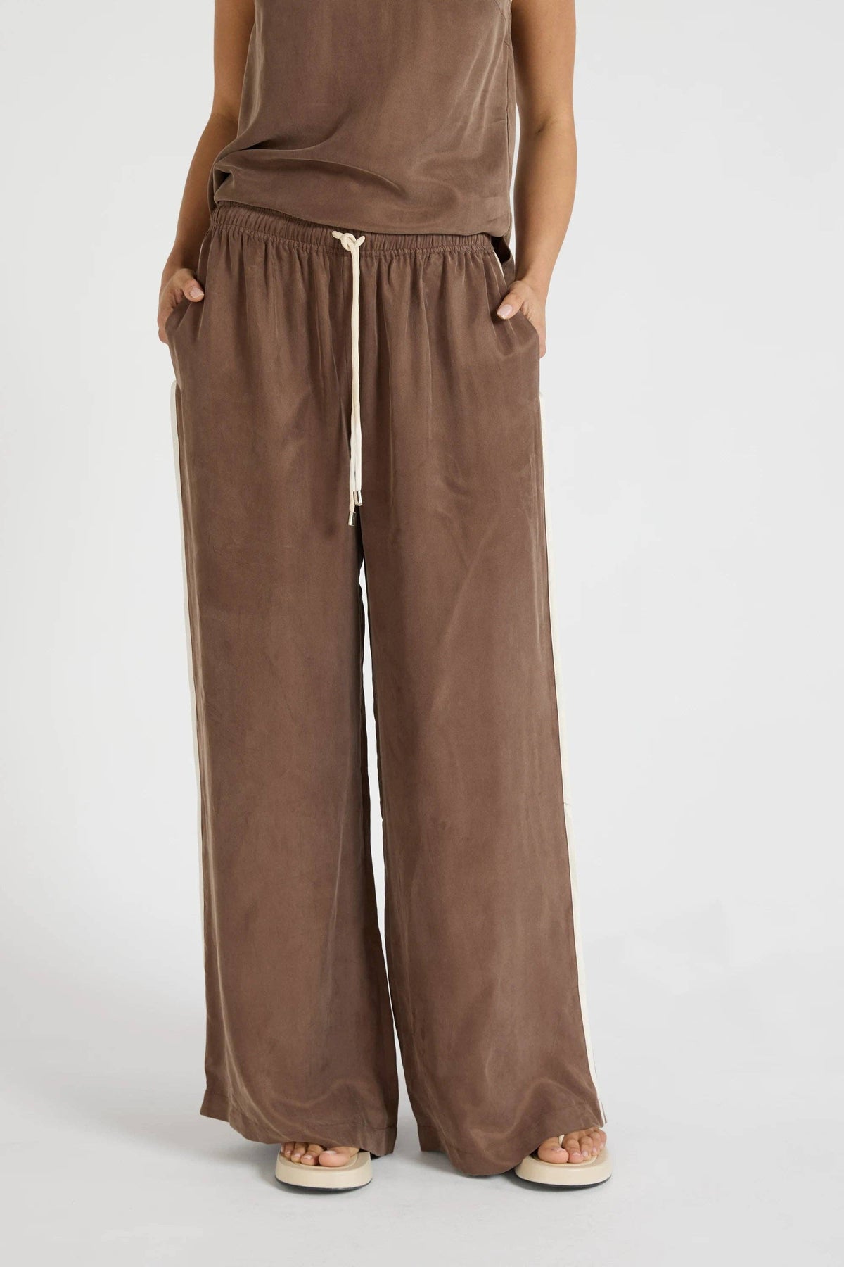 Cupro Contrast Pant - Latte
