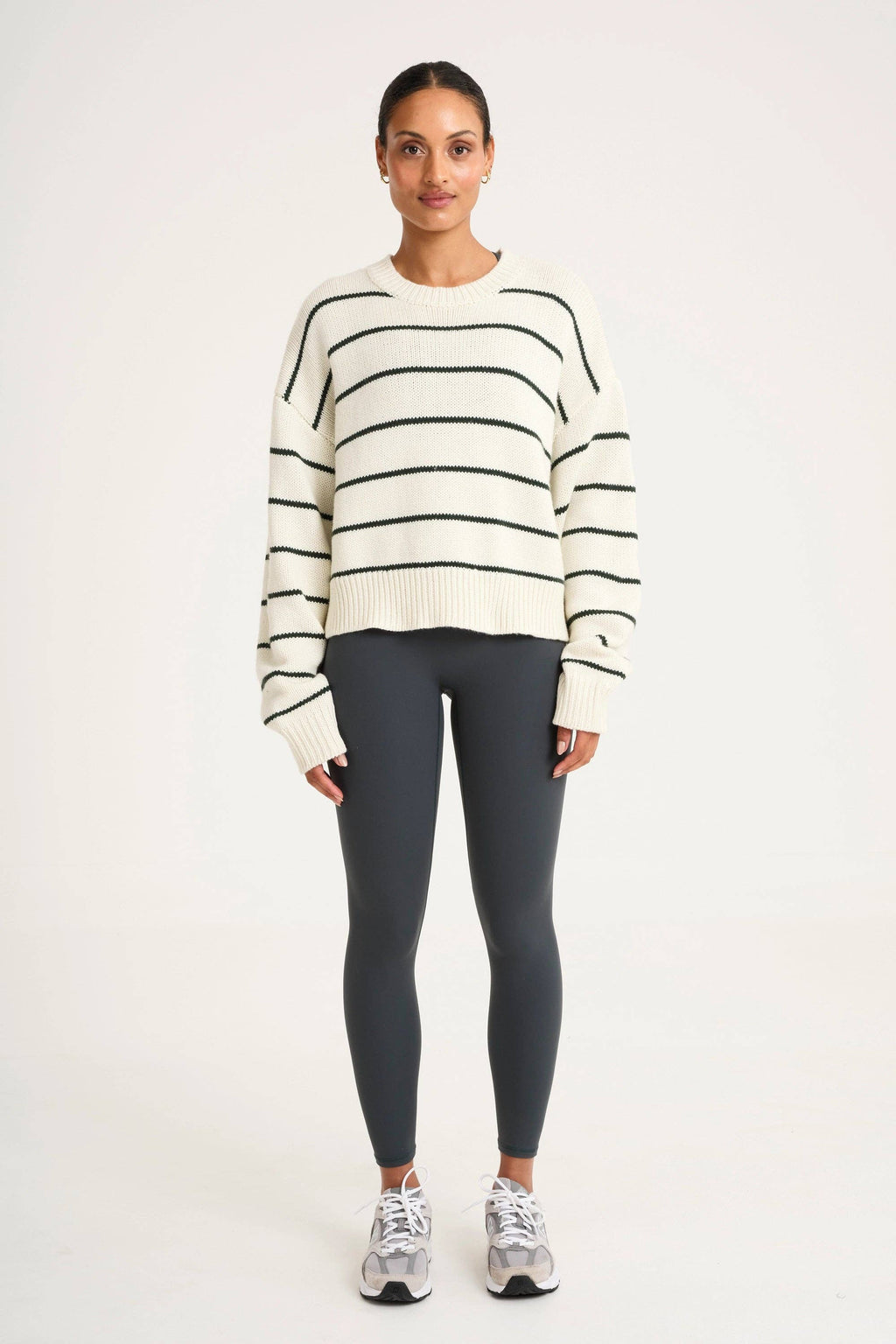 Stripe Crew Neck Knit: Forest Green / XS