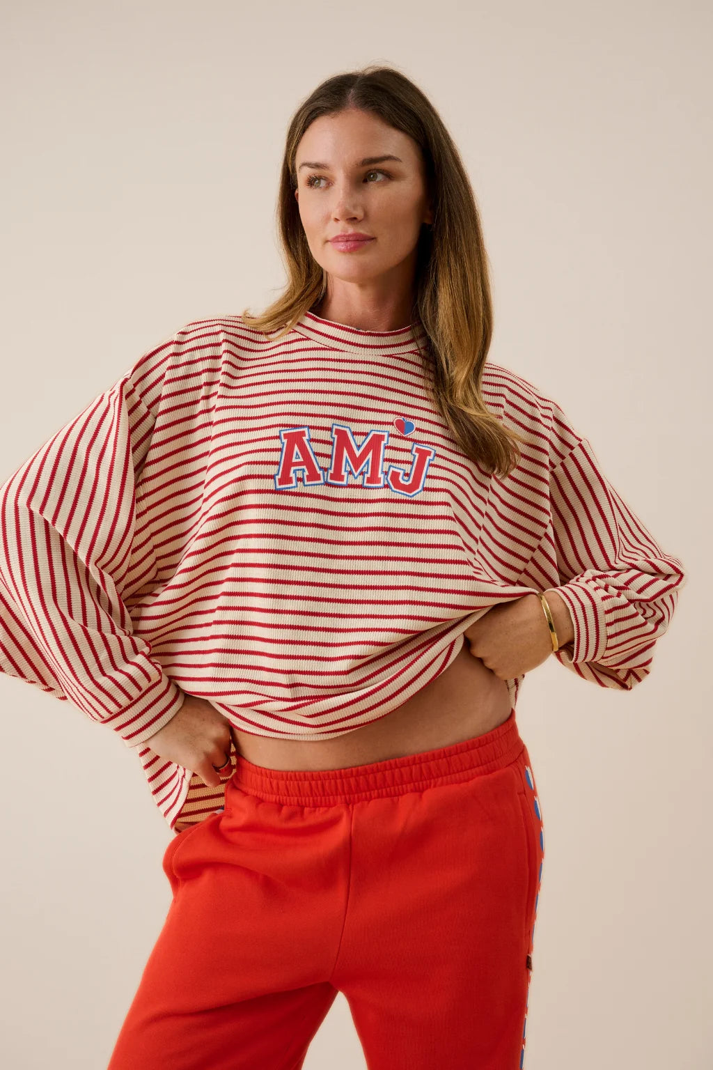 AJM Waffle Long Sleeve Top Red Alert