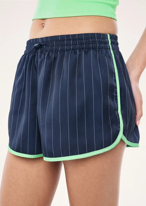Balance Satin Short In Dark Navy Pinstripe