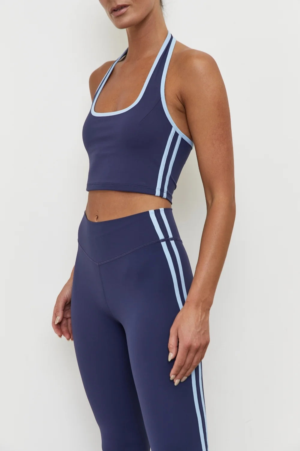 Halter Top - Midnight Blue With Sky Blue Stripes