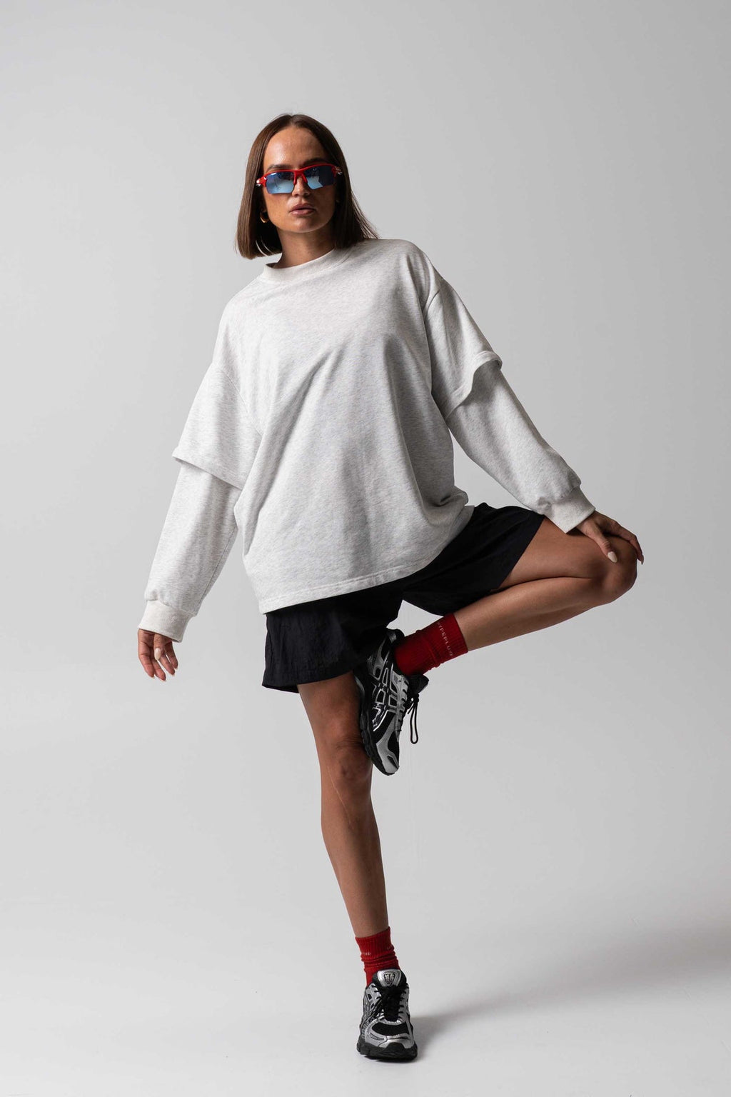 HyperLuxe Double Take LS- Grey Marle