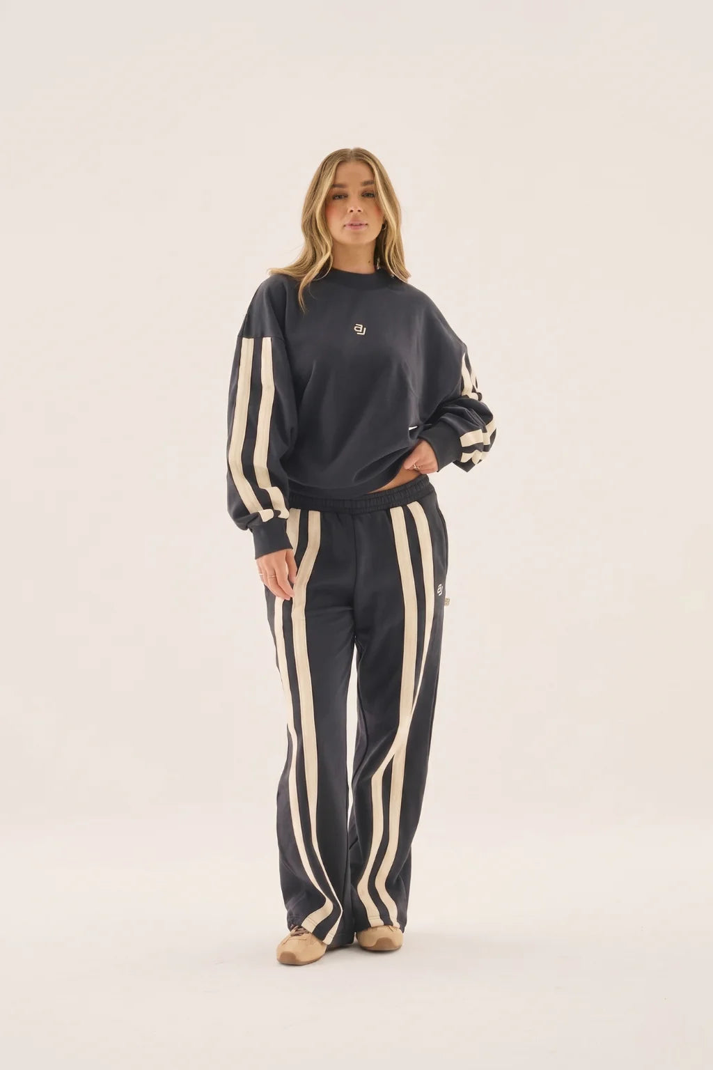 AJ Logo Stripe Trackpant Washed Black
