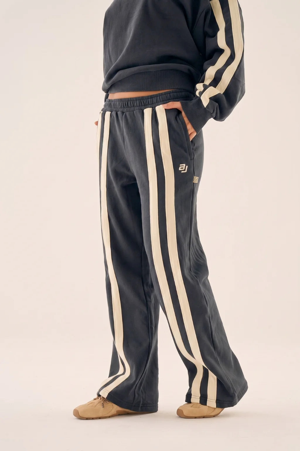 AJ Logo Stripe Trackpant Washed Black