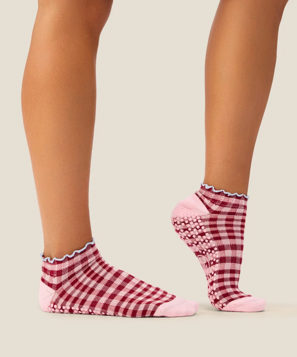 Low Rise Grip Socks - Picnic Check Red