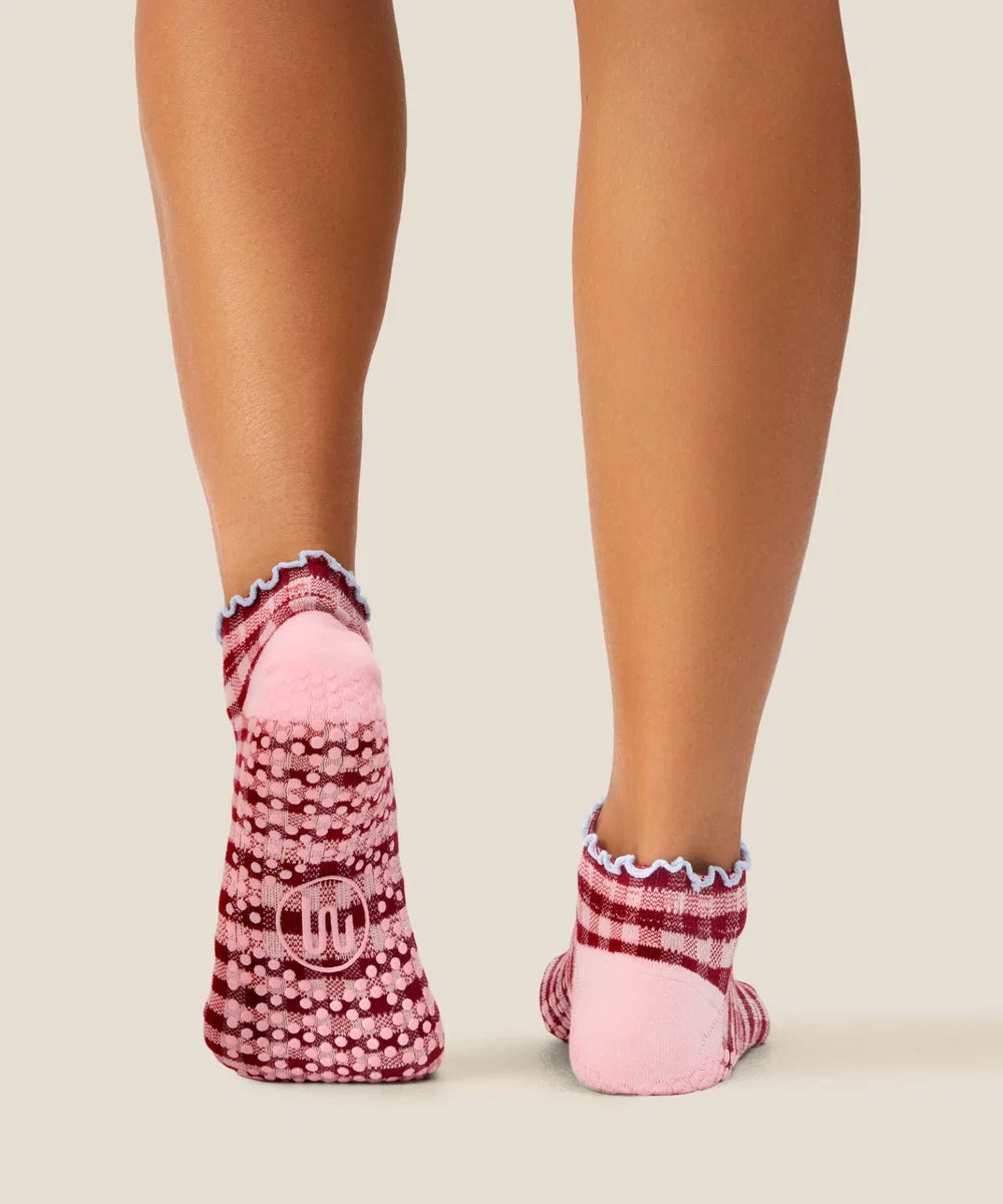 Low Rise Grip Socks - Picnic Check Red