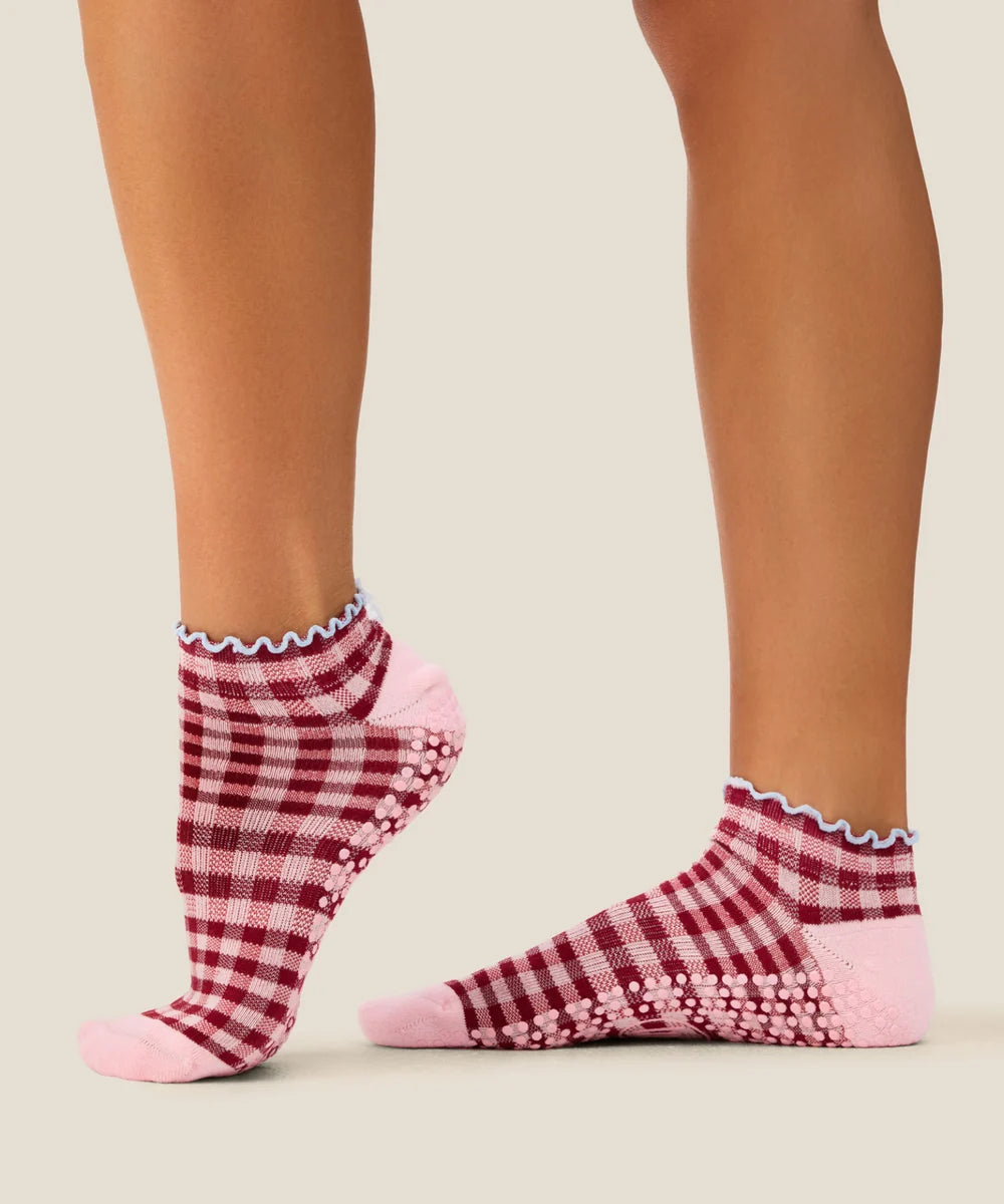 Low Rise Grip Socks - Picnic Check Red