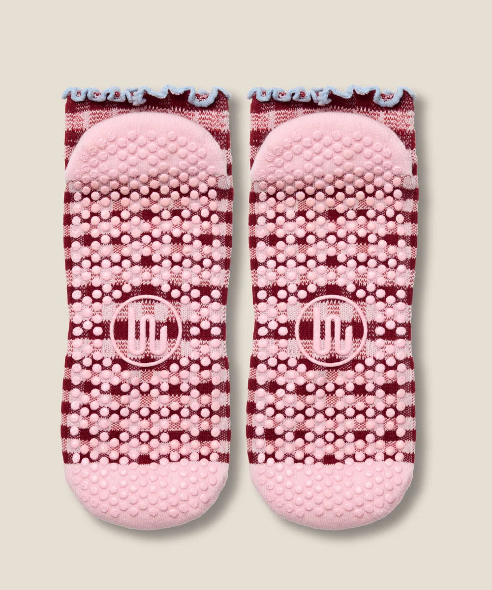Low Rise Grip Socks - Picnic Check Red