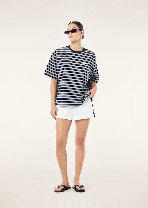 Oversized Spark Tee In Dark Navy Stripe