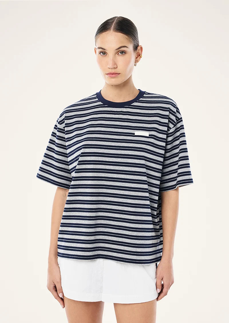 Oversized Spark Tee In Dark Navy Stripe