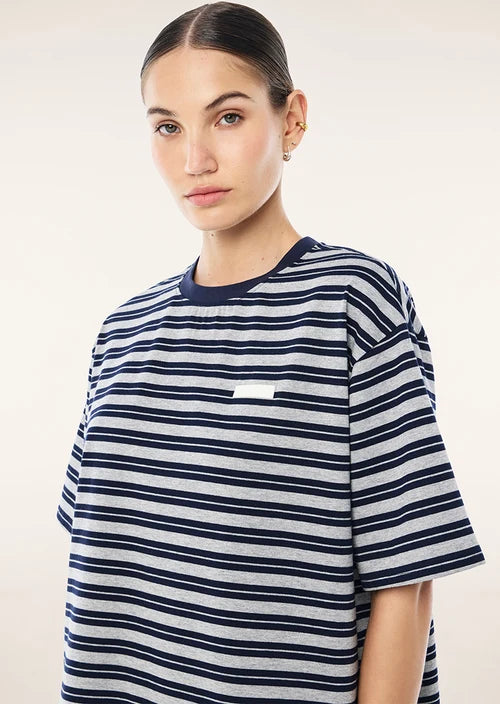 Oversized Spark Tee In Dark Navy Stripe