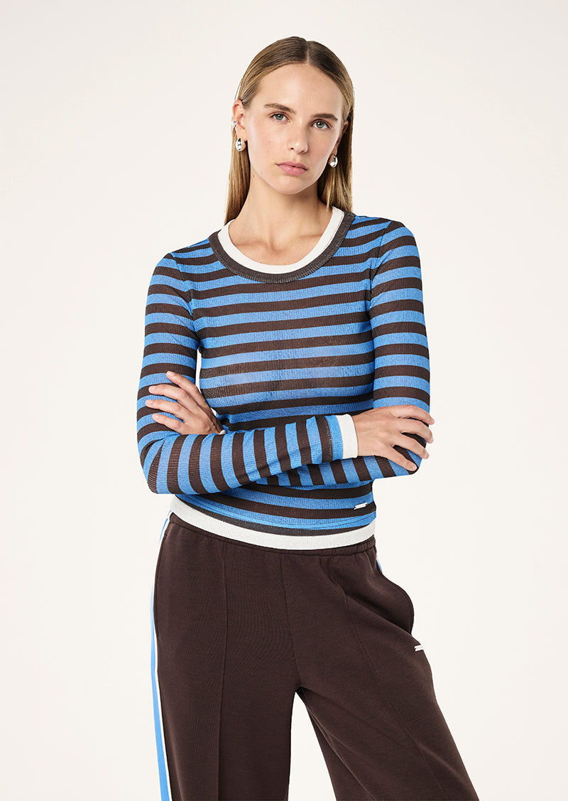 Serene Stripe Long Sleeve Tee In Coffee Stripe