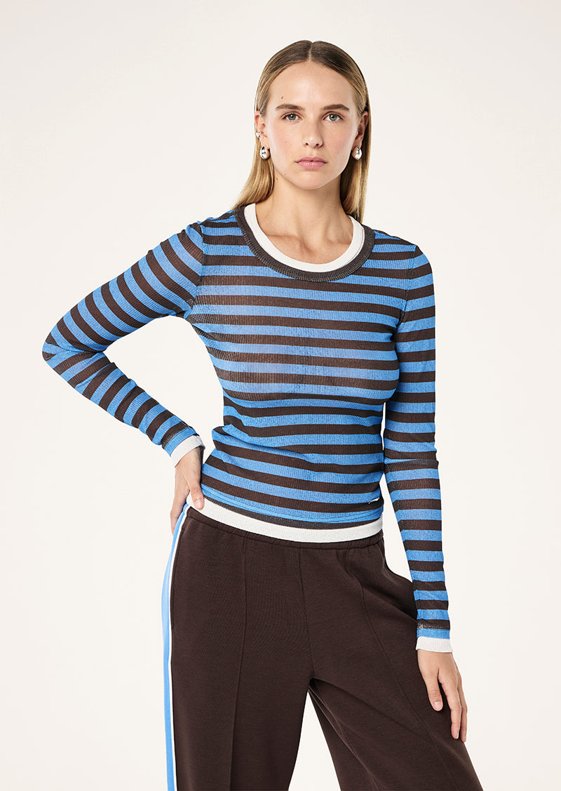 Serene Stripe Long Sleeve Tee In Coffee Stripe