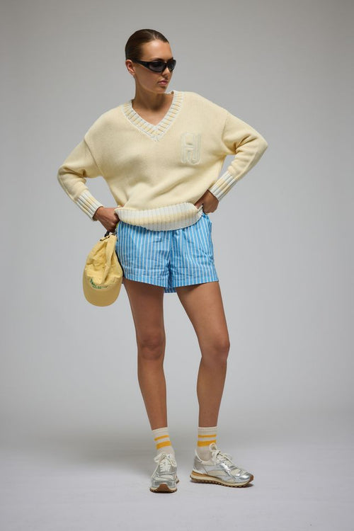 Libby Cotton Stripe Short Sky Blue Stripe