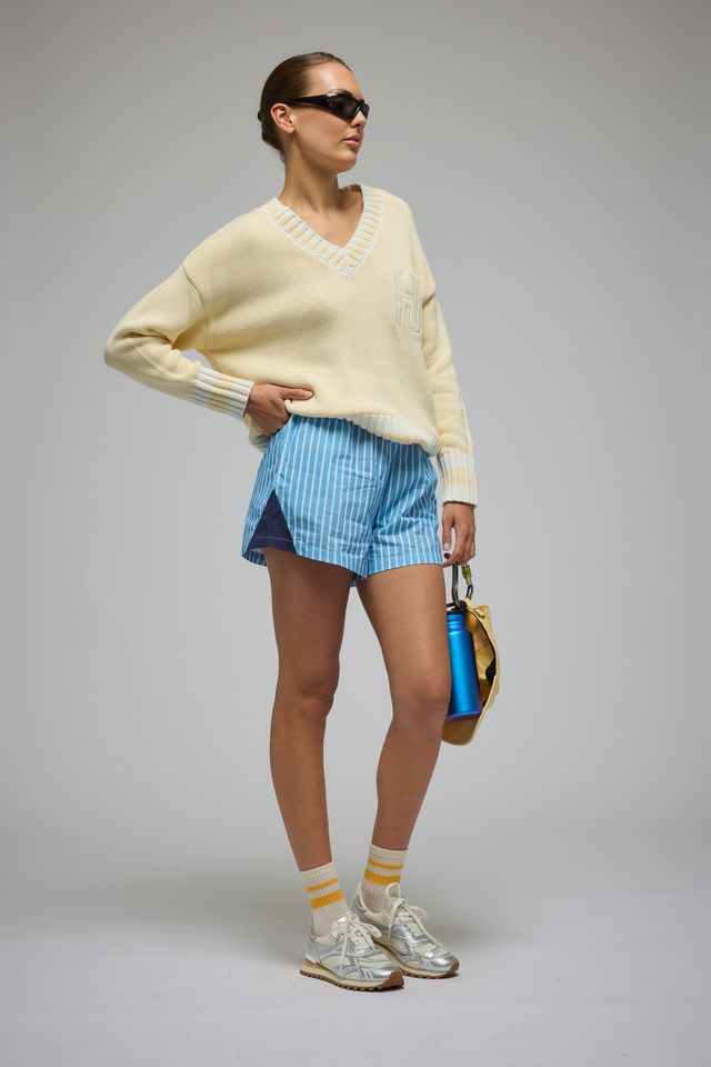 Libby Cotton Stripe Short Sky Blue Stripe