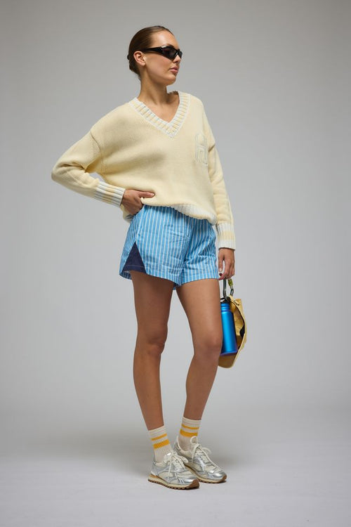 Libby Cotton Stripe Short Sky Blue Stripe