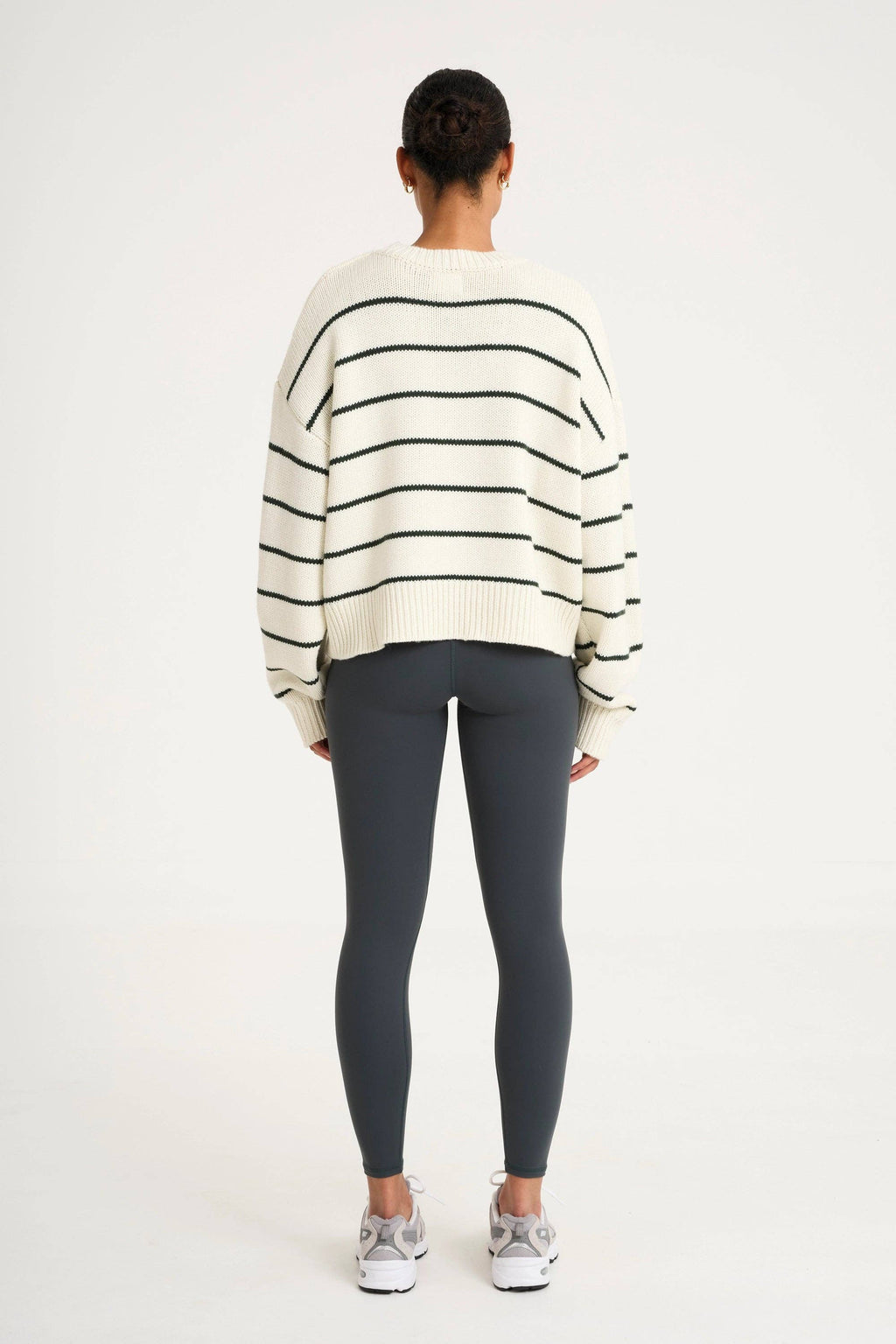 Stripe Crew Neck Knit: Forest Green / XS