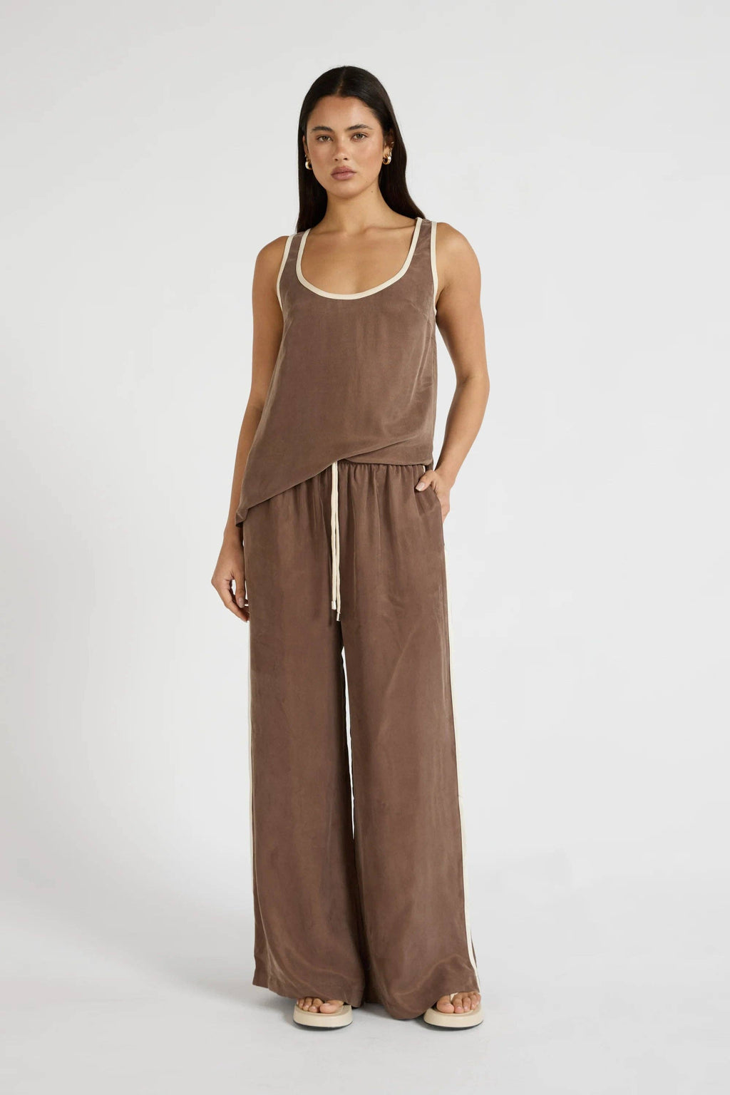 Cupro Contrast Pant - Latte