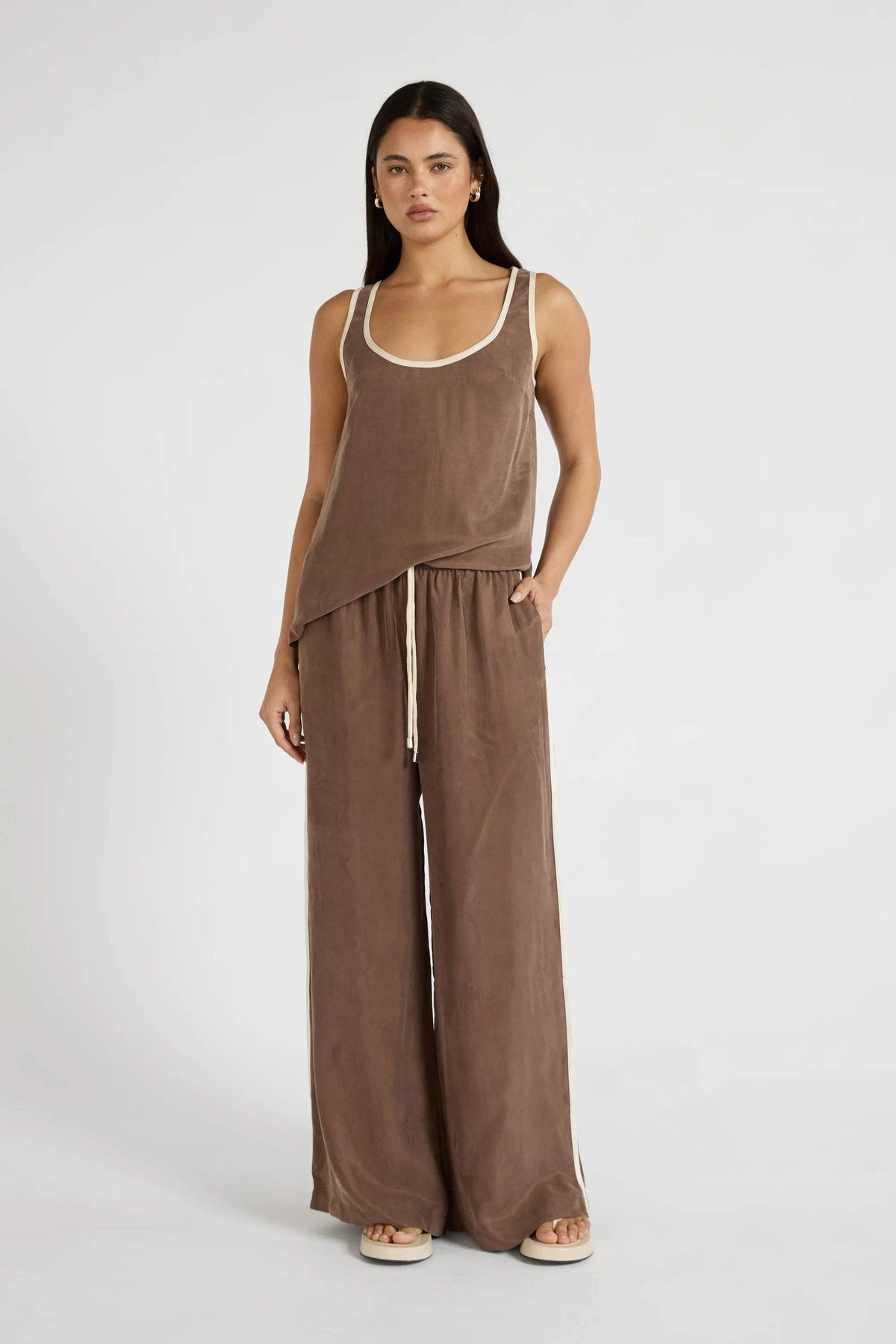 Cupro Contrast Pant - Latte