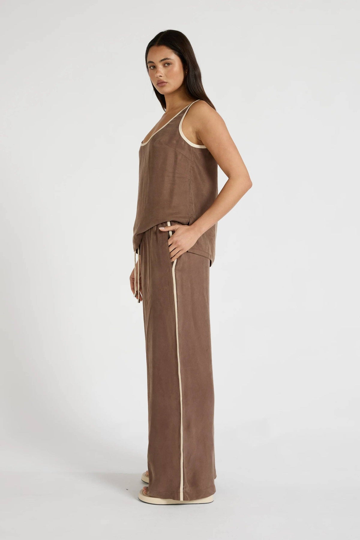 Cupro Contrast Pant - Latte