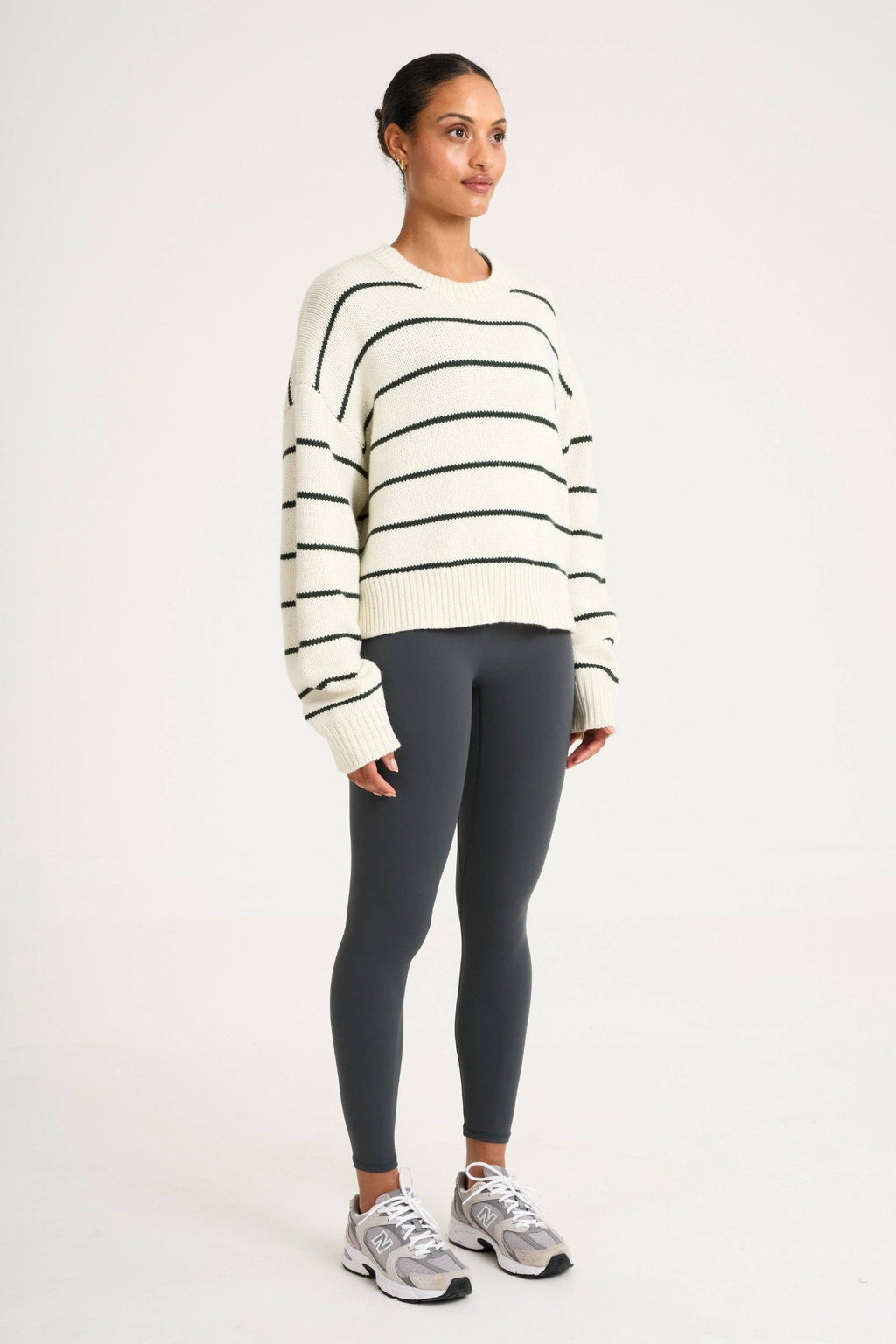 Stripe Crew Neck Knit: Forest Green / XS